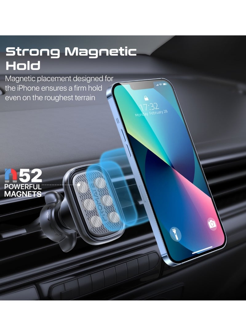 PROMATE Magnetic Car Mount, Universal Cradleless AC Vent Phone Holder With 360-Degree Rotatable Design, Low Vibration, Anti-Slip Grip And Metal Ring Plate For iPhone 16, Samsung S25, VentMag-L - Black - Image 2