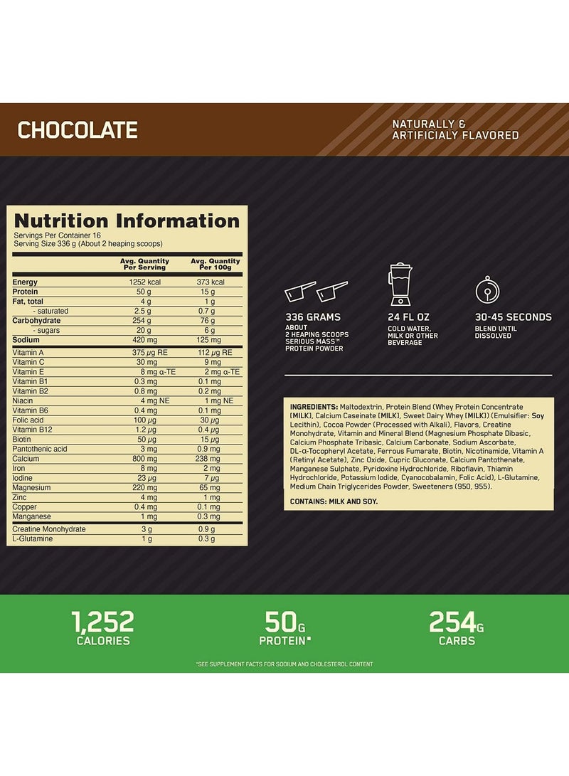 Optimum Nutrition Serious Mass Chocolate 12 lb  - Image 3