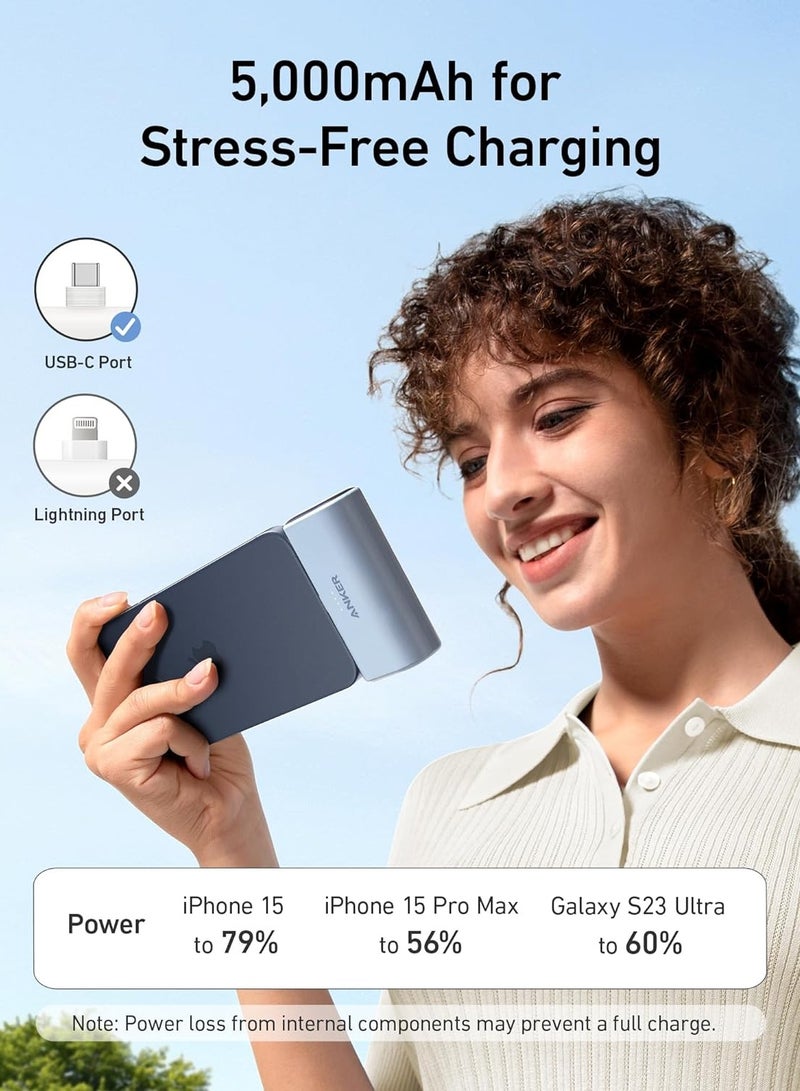 Anker - 5000 mAh Nano Power Bank, Power Bank 22.5 W, Integrated Foldable USB-C Connector, Compatible With iPhone 15 Series, Samsung S22/23 Series, Note 20/10 Series, LG, Huawei, iPad ProAir, AirPods Black - Image 1