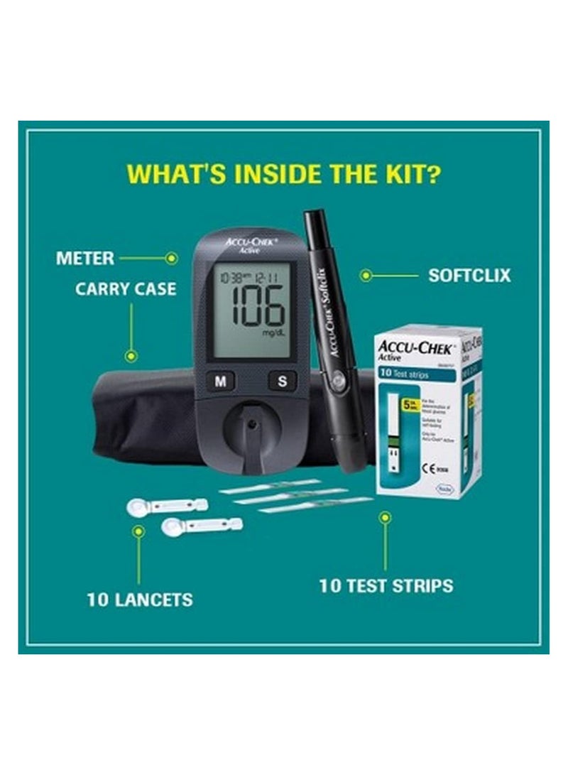 ACCU-CHEK - Active Bundle Blood Glucose Monitor With Active 50 Test Strips Plus Sofclix - 100 Lancets - Image 1