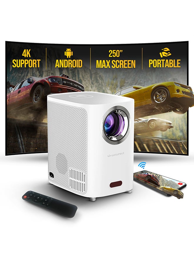 Wownect Smart Mini Android Projector 5500 Lumens With 150" Display |Built-in Dual Hi-Fi Speakers Supported 1080P (60FPS) Portable Projector 4K |Android 9.0 TV Download Apps Bluetooth WiFi Video Projector PROJ-WO-83-AN White 