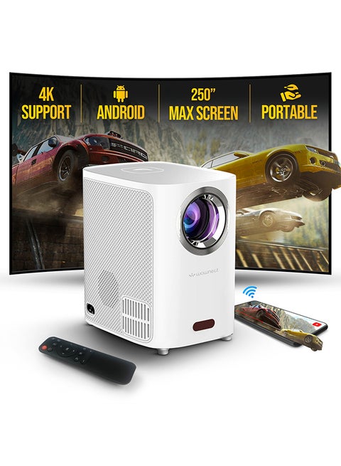 Smart Mini Android Projector 5500 Lumens With 150" Display |Built-in Dual Hi-Fi Speakers Supported 1080P (60FPS) Portable Projector 4K |Android 9.0 TV Download Apps Bluetooth WiFi Video Projector PROJ-WO-83-AN White