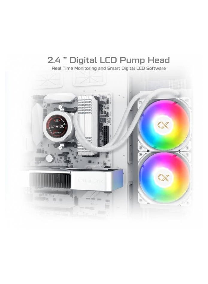 زيجماتيك - FROZR-O II 240 (مبرد سائل AIO، أبيض، رأس مضخة LCD، مروحتان PWM ARGB بقوة 22 أمبير، صندوق تحكم في مروحة Galaxy II وجهاز تحكم عن بعد) EN40436 - Image 1