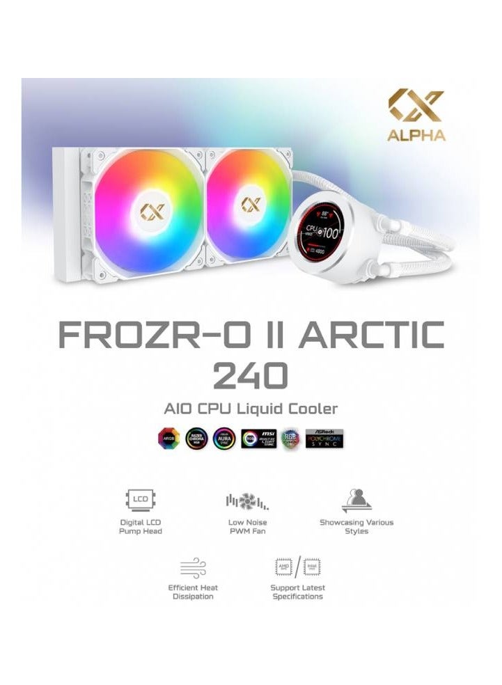 زيجماتيك - FROZR-O II 240 (مبرد سائل AIO، أبيض، رأس مضخة LCD، مروحتان PWM ARGB بقوة 22 أمبير، صندوق تحكم في مروحة Galaxy II وجهاز تحكم عن بعد) EN40436 - Image 1