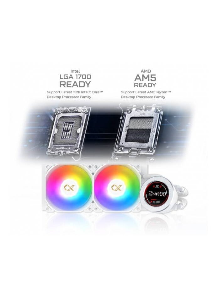 زيجماتيك - FROZR-O II 240 (مبرد سائل AIO، أبيض، رأس مضخة LCD، مروحتان PWM ARGB بقوة 22 أمبير، صندوق تحكم في مروحة Galaxy II وجهاز تحكم عن بعد) EN40436 - Image 1
