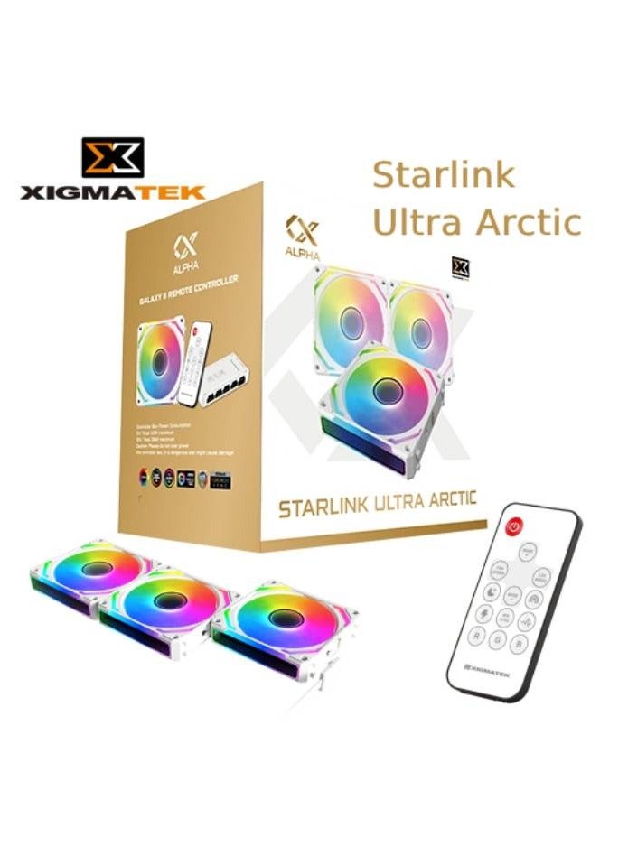 Starlink Ultra Arctic (3PCS White Easy Clip On & Smart Link Fan,ARGB & PWM Cable,Galaxy II Fan Control Box & Remote,Color Box) EN40856