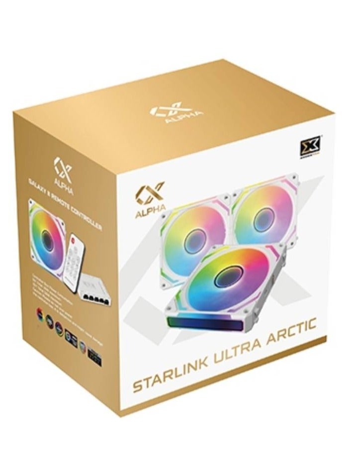 Starlink Ultra Arctic (3PCS White Easy Clip On & Smart Link Fan,ARGB & PWM Cable,Galaxy II Fan Control Box & Remote,Color Box) EN40856