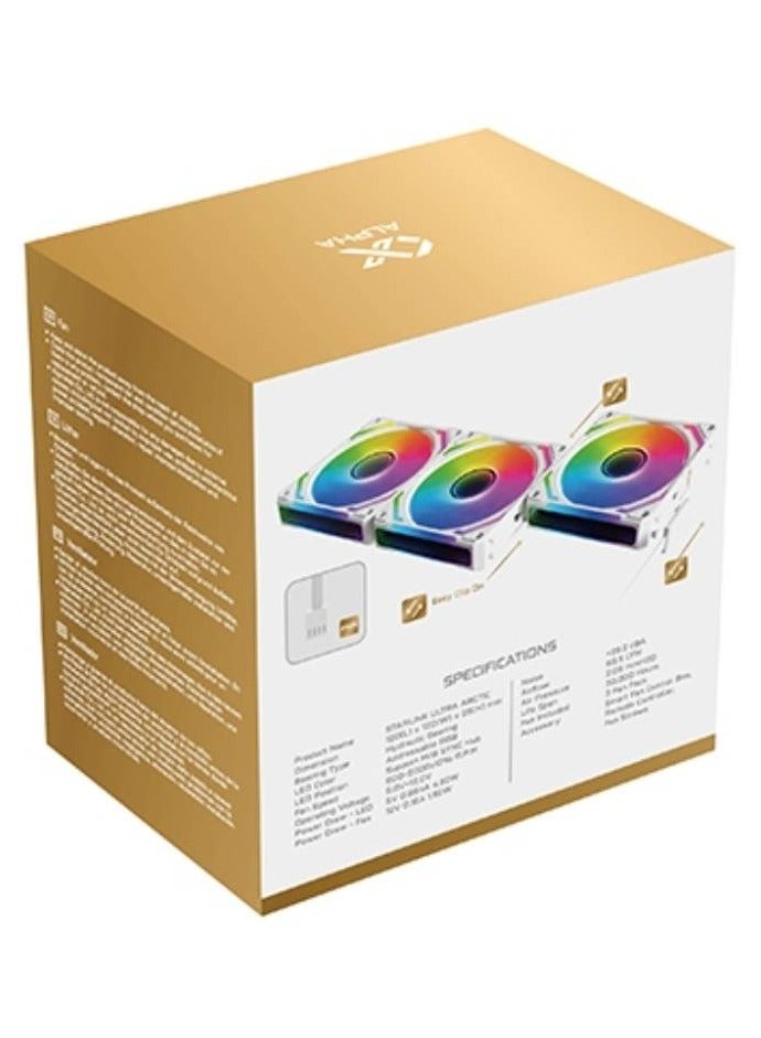 Starlink Ultra Arctic (3PCS White Easy Clip On & Smart Link Fan,ARGB & PWM Cable,Galaxy II Fan Control Box & Remote,Color Box) EN40856