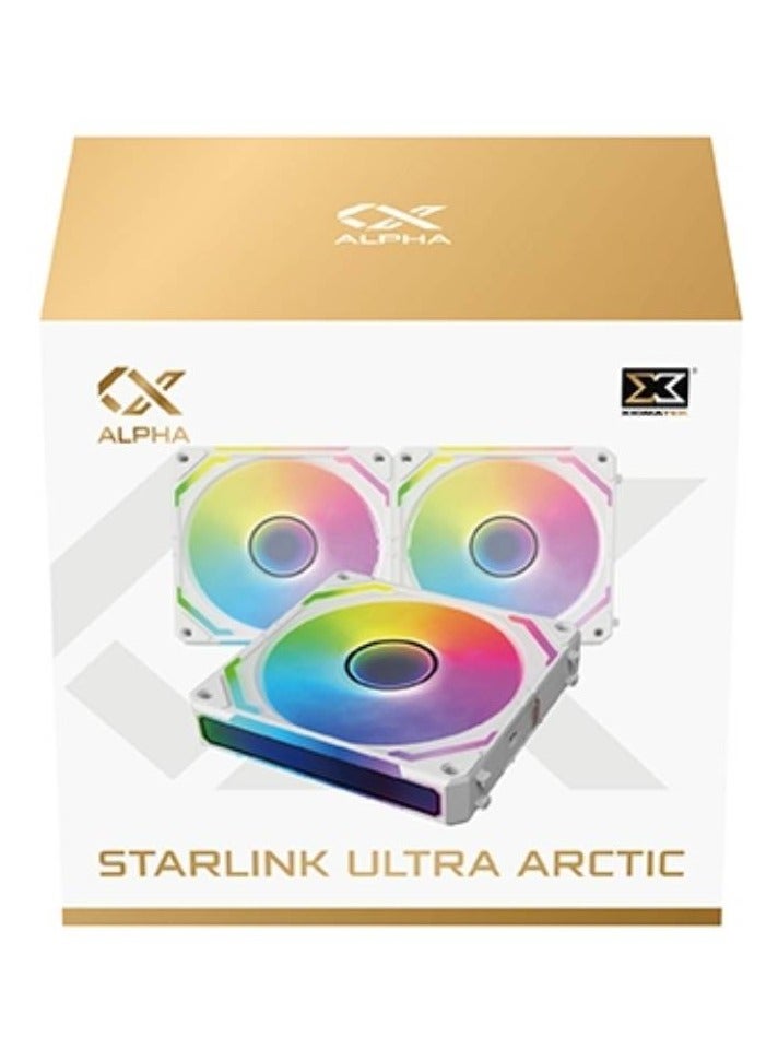 Starlink Ultra Arctic (3PCS White Easy Clip On & Smart Link Fan,ARGB & PWM Cable,Galaxy II Fan Control Box & Remote,Color Box) EN40856