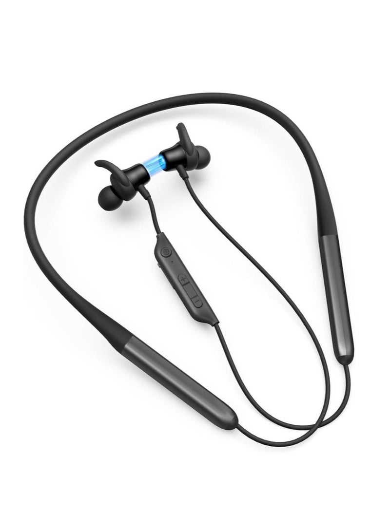 راف باور سماعات بلوتوث بشريط حول الرقبة مع وقت تشغيل يصل إلى 80 ساعة، مكبرات صوت مدمجة 10 مم مقاومة للتعرق ومقاومة للماء، 6 أطراف أذن S، M، L، مكالمات شفافة للغاية، رياضية سريعة، أسود - Image 2