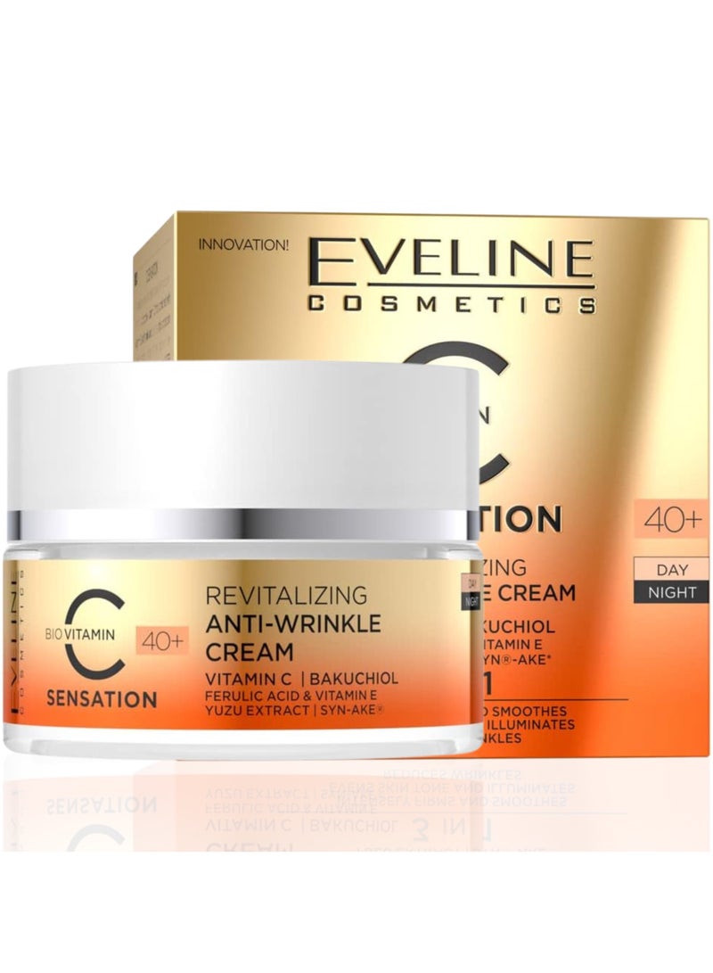 EVELINE COSMETICS Sensation Cream Anti-Wrinkle- With Bio Vitamin C- Collagen Production- Brightening Effect- Improved Skin Texture- For 40 Years+ - Day And Night Cream 50 mlml - Image 1