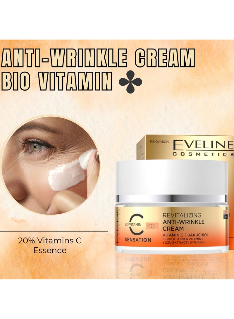 EVELINE COSMETICS Sensation Cream Anti-Wrinkle- With Bio Vitamin C- Collagen Production- Brightening Effect- Improved Skin Texture- For 40 Years+ - Day And Night Cream 50 mlml - Image 2
