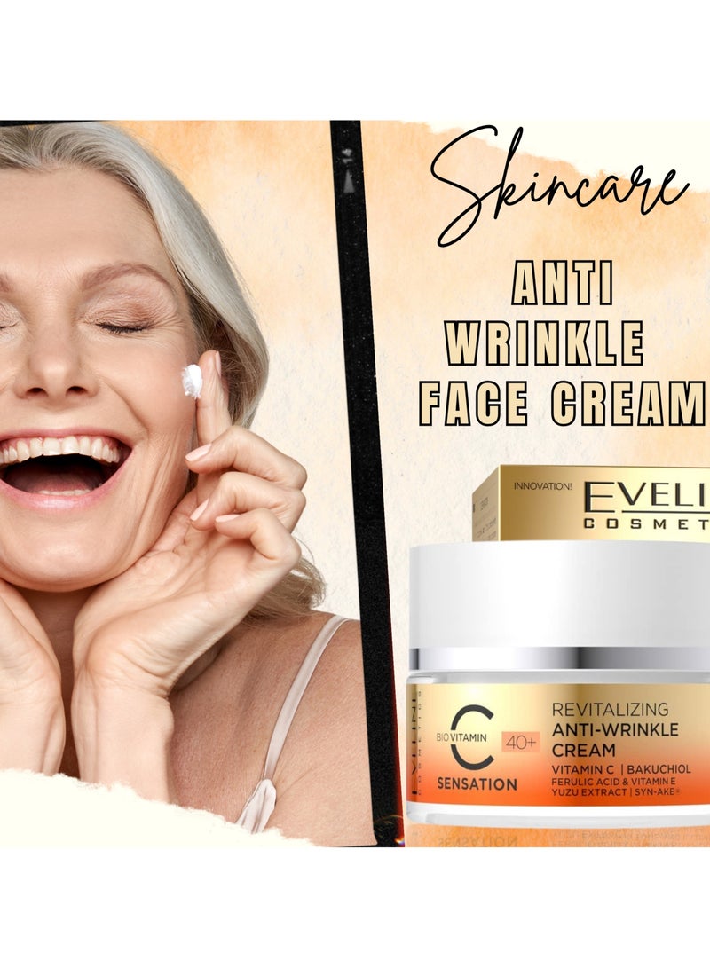 EVELINE COSMETICS Sensation Cream Anti-Wrinkle- With Bio Vitamin C- Collagen Production- Brightening Effect- Improved Skin Texture- For 40 Years+ - Day And Night Cream 50 mlml - Image 4