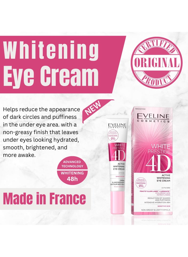 إيفلين كوزماتيكس كريم تبييض العين وايت برستيج 4D النشط - لجميع أنواع البشرة والبشرة الحساسة - تقليل الهالات السوداء - الترطيب والتغذية - خصائص مضادة للشيخوخة - Image 2
