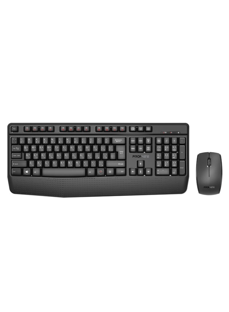 PROMATE - Wireless Keyboard And Mouse Combo, Ergonomic Angled 2.4Ghz Wireless Keyboard With 1200 DPI Ambidextrous Mouse, Wrist Rest, Nano USB Receiver, Media Keys, For iMac, MacBook Air, ASUS, ProCombo-14 Black - Image 1