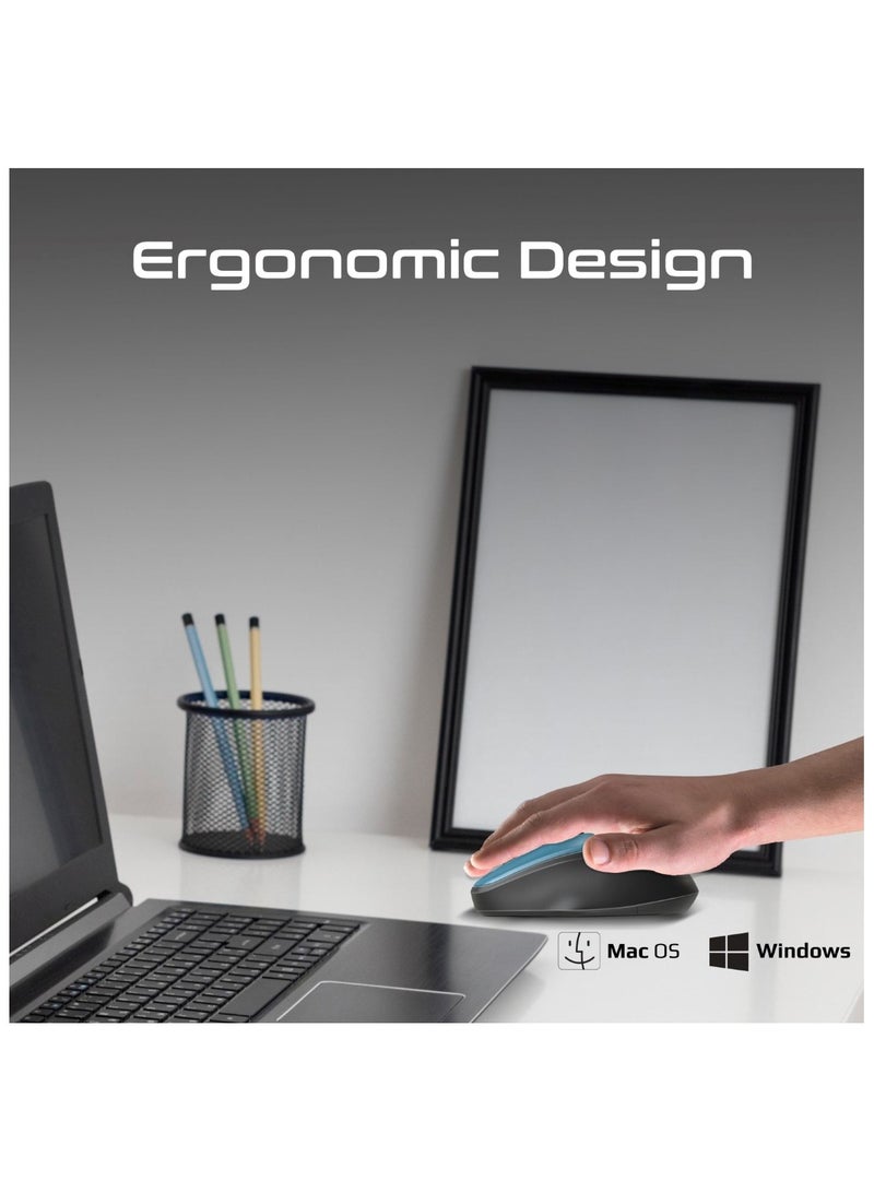 بروميت Wireless Mouse, EZGrip Ergonomic Ambidextrous 2.4GHz Wireless Mice With Adjustable 1600DPI, 6 Million Keystrokes, Nano USB Receiver, 10M Range And 120-hour Working Time For Laptops, PC, UniGlide Blue - Image 2
