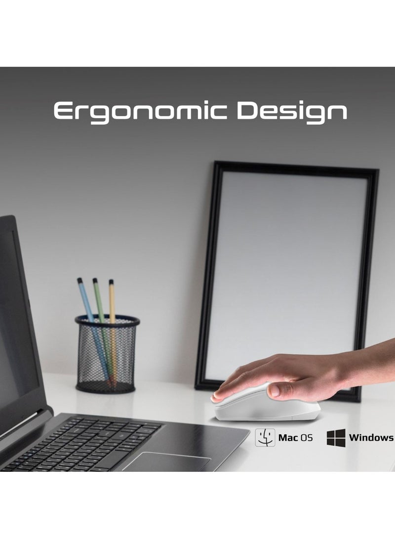 PROMATE - Wireless Mouse, EZGrip Ergonomic Ambidextrous 2.4GHz Wireless Mice With Adjustable 1600DPI, 6 Million Keystrokes, Nano USB Receiver, 10M Range And 120-Hour Working Time For Laptops, PC, UniGlide White - Image 1