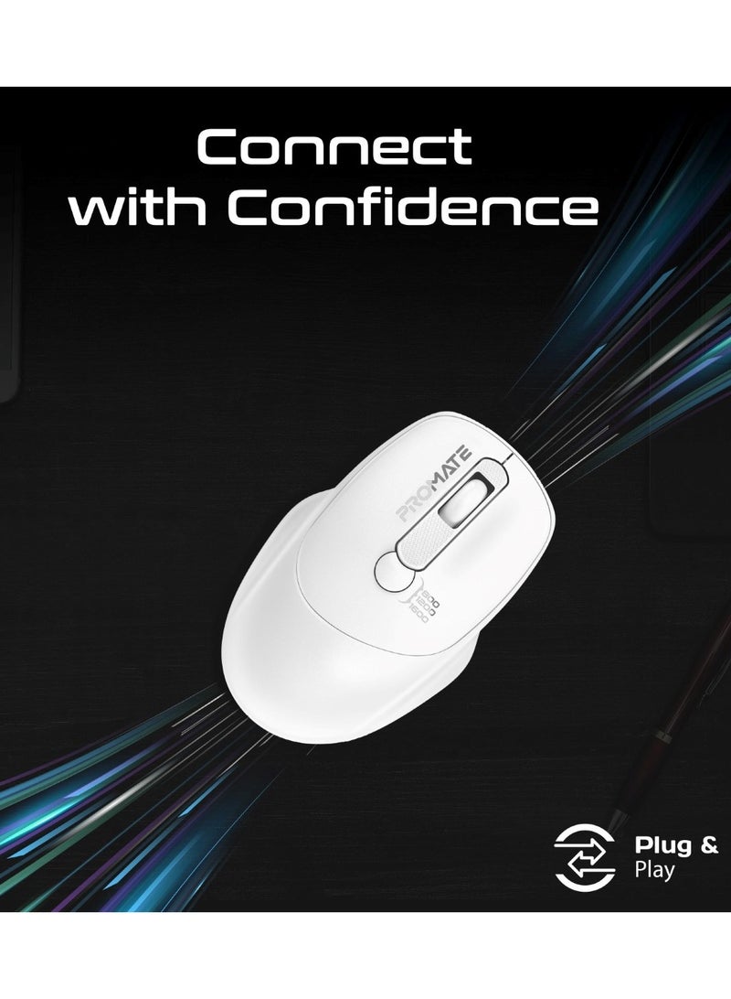 PROMATE - Wireless Mouse, EZGrip Ergonomic Ambidextrous 2.4GHz Wireless Mice With Adjustable 1600DPI, 6 Million Keystrokes, Nano USB Receiver, 10M Range And 120-Hour Working Time For Laptops, PC, UniGlide White - Image 1