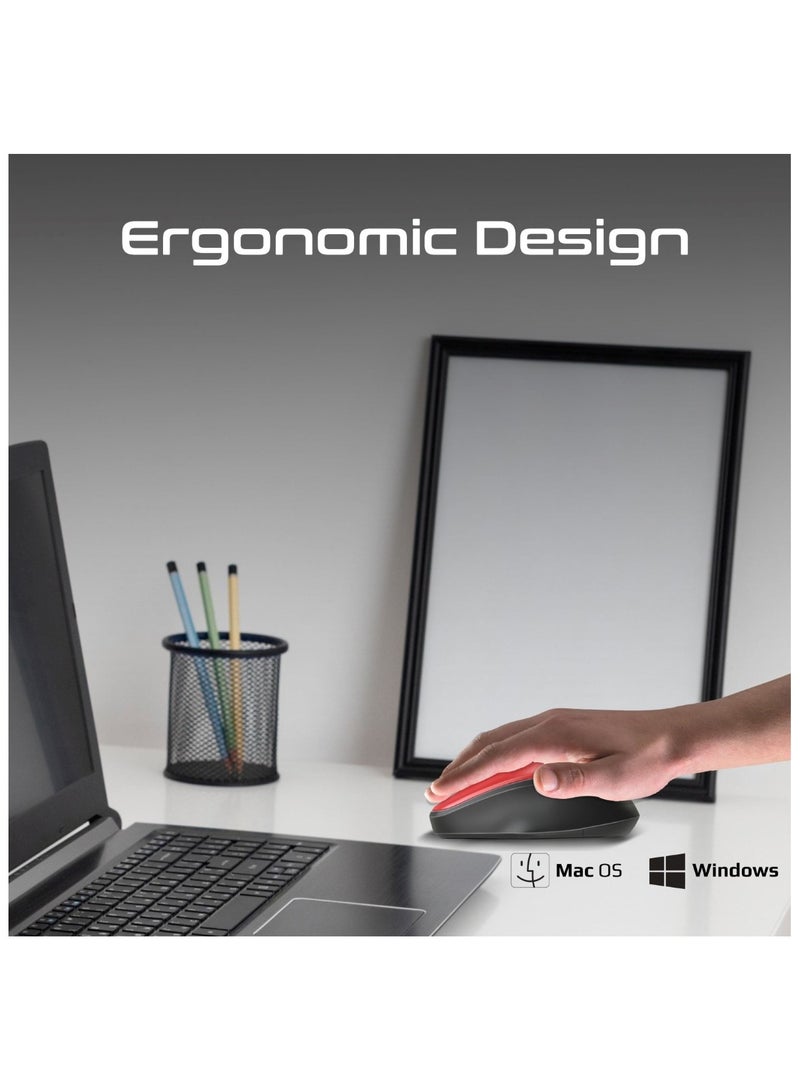 بروميت Wireless Mouse, EZGrip Ergonomic Ambidextrous 2.4GHz Wireless Mice With Adjustable 1600DPI, 6 Million Keystrokes, Nano USB Receiver, 10M Range And 120-Hour Working Time For Laptops, PC, UniGlide Red - Image 2