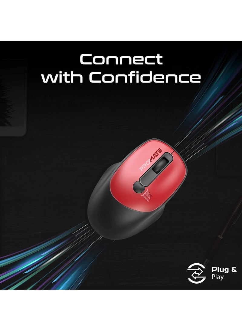 بروميت Wireless Mouse, EZGrip Ergonomic Ambidextrous 2.4GHz Wireless Mice With Adjustable 1600DPI, 6 Million Keystrokes, Nano USB Receiver, 10M Range And 120-Hour Working Time For Laptops, PC, UniGlide Red - Image 4