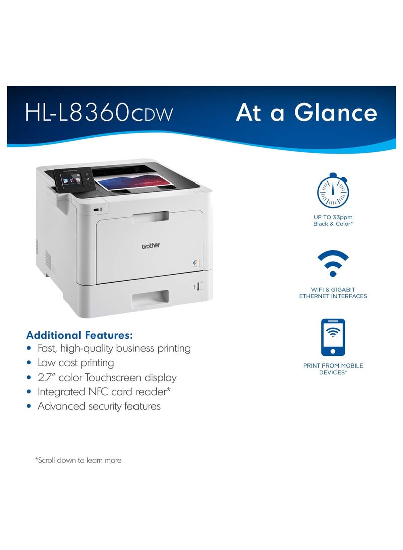 brother Printer HL-L8360CDW Wireless Color laser LCD A4 Printer Wired Network USB 31 Ppm White - Image 3