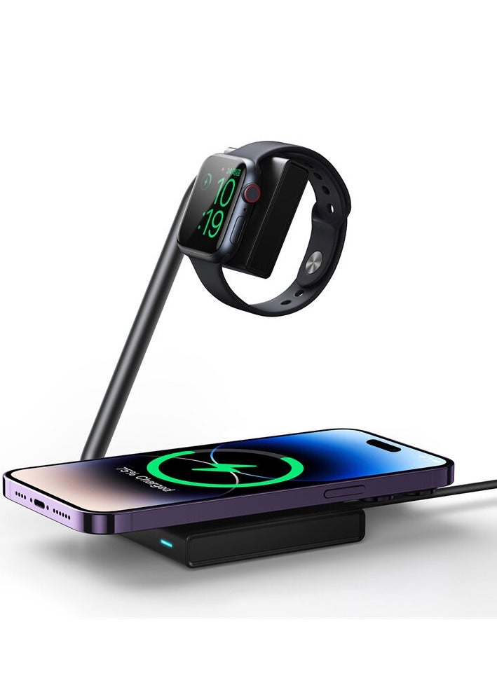 JOYROOM JR-WQN05 2-In-1 Magnetic Wireless Charger 15W Folding Charging Station Stand For iPhone / iWatch Black  - Image 2