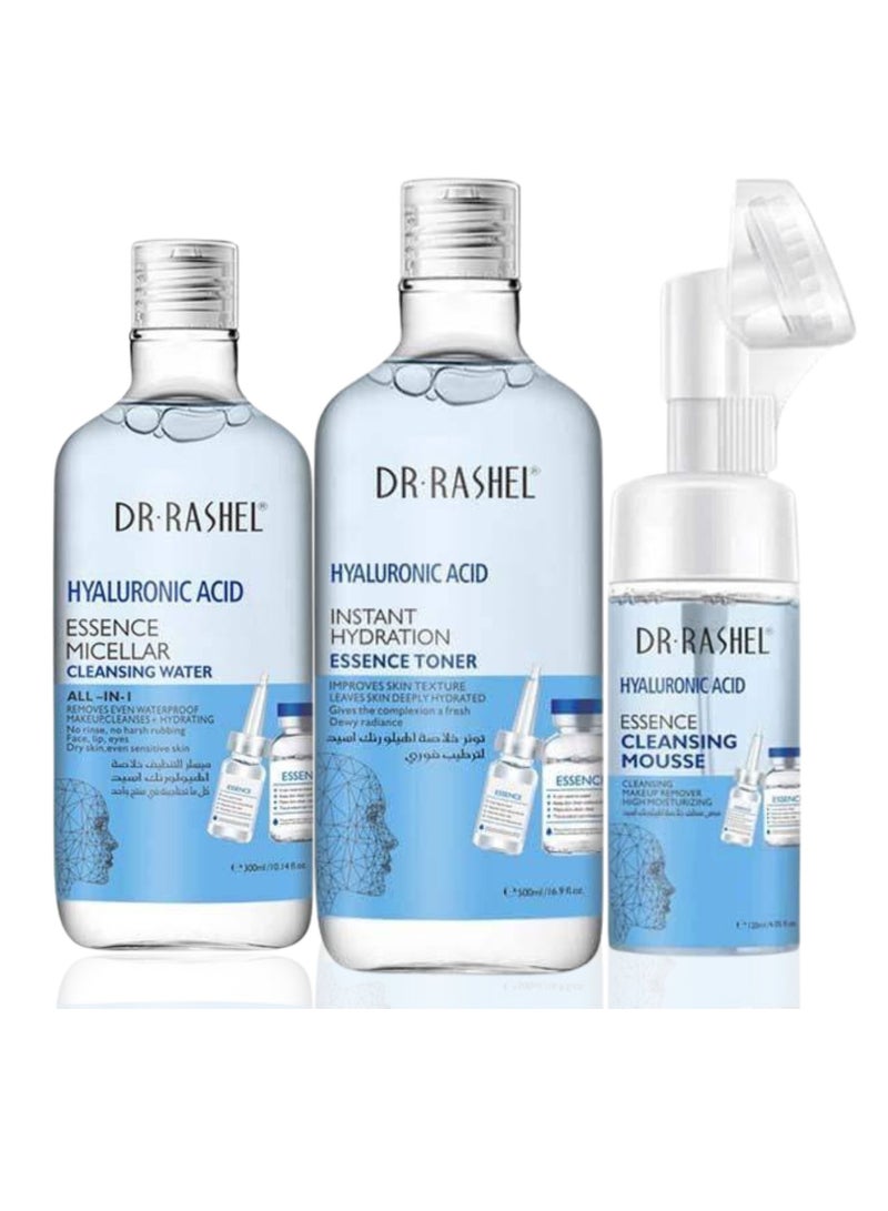 DR. RASHEL Hyaluronic Acid Skin Cleansing Set - Composed (Cleansing Water, Essence Toner And Cleansing Mousse) - Removes Impurities - Cleansing And Refreshes - High Moisturizing 1210grams - Image 1