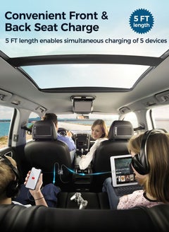 جوي روم شاحن سيارة متعدد المنافذ 78 وات JR-CL05 5 في 1 USB C مع شحن سريع وموزع تمديد 1.5 متر، ولاعة سجائر السيارة الذكية يمكنها شحن أجهزة متعددة باللون الأسود  - Image 4