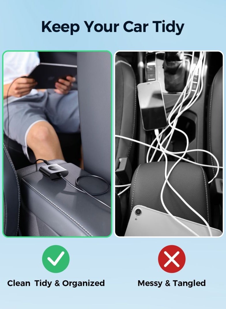 جوي روم - شاحن سيارة متعدد المنافذ 78 وات JR-CL05 5 في 1 USB C مع شحن سريع وموزع تمديد 1.5 متر، ولاعة سجائر السيارة الذكية يمكنها شحن أجهزة متعددة باللون الأسود - Image 1