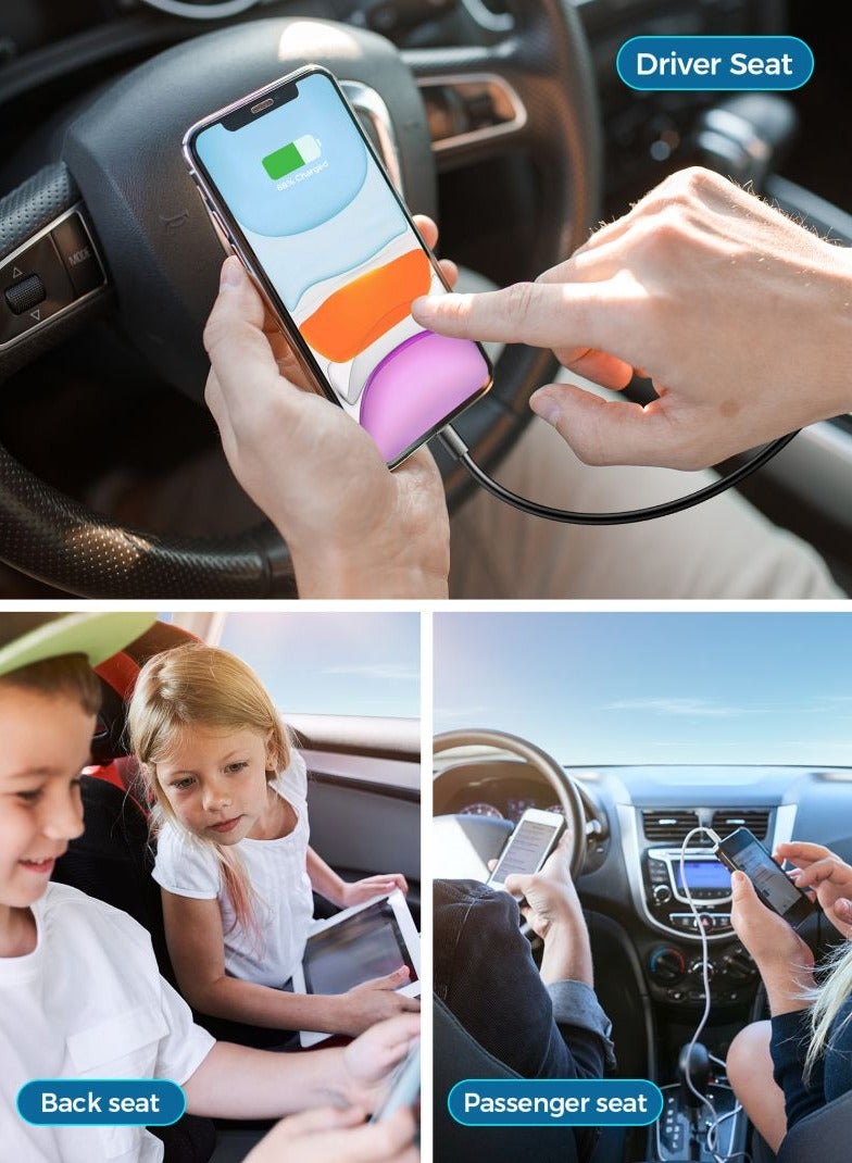 جوي روم - شاحن سيارة متعدد المنافذ 78 وات JR-CL05 5 في 1 USB C مع شحن سريع وموزع تمديد 1.5 متر، ولاعة سجائر السيارة الذكية يمكنها شحن أجهزة متعددة باللون الأسود - Image 1