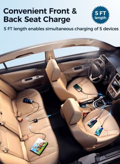 جوي روم شاحن سيارة متعدد المنافذ 78 وات JR-CL05 5 في 1 USB C مع شحن سريع وموزع تمديد 1.5 متر، ولاعة سجائر السيارة الذكية يمكنها شحن أجهزة متعددة باللون الأسود  - Image 5
