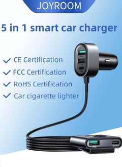 78W JR-CL05 5-in-1 Multi-Pport Car Charger USB C With Fast Charging 1.5M Extension Splitter Smart Car Cigarette Lighter Can Charge Multiple Devices Black - pnsku/N70029301V/45/_/1702805272/650148dc-23fe-4e1e-8ba0-bb98b7e9c1be