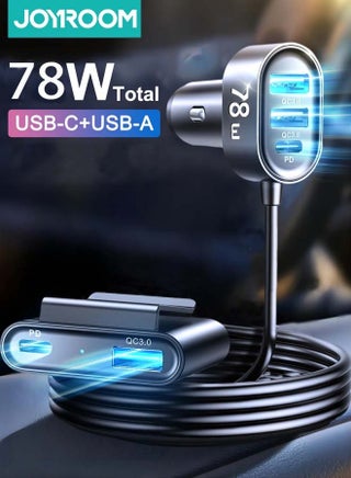 شاحن سيارة متعدد المنافذ 78 وات JR-CL05 5 في 1 USB C مع شحن سريع وموزع تمديد 1.5 متر، ولاعة سجائر السيارة الذكية يمكنها شحن أجهزة متعددة باللون الأسود - pnsku/N70029301V/45/_/1702805272/b7037e8a-f586-447c-a488-2f9d0f5b695e