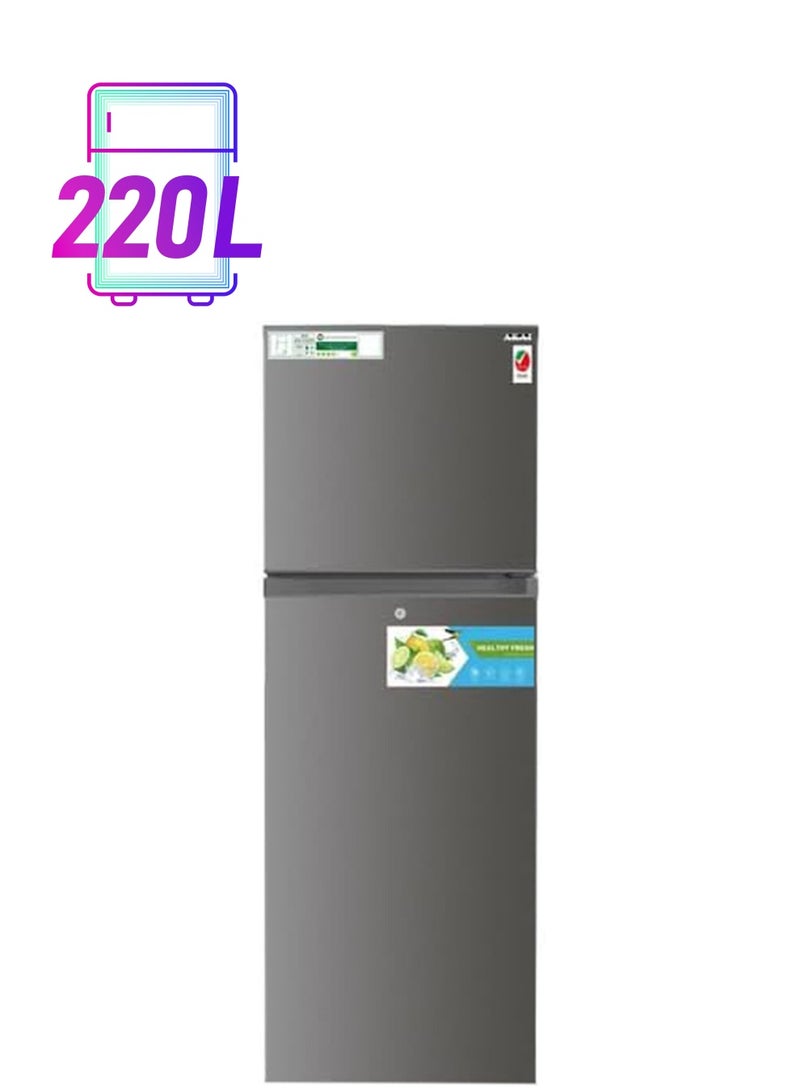 AKAI 220L Double Door Top Mount Free Standing Total No Frost Refrigerator RFMA-S265WTA Silver - Image 1
