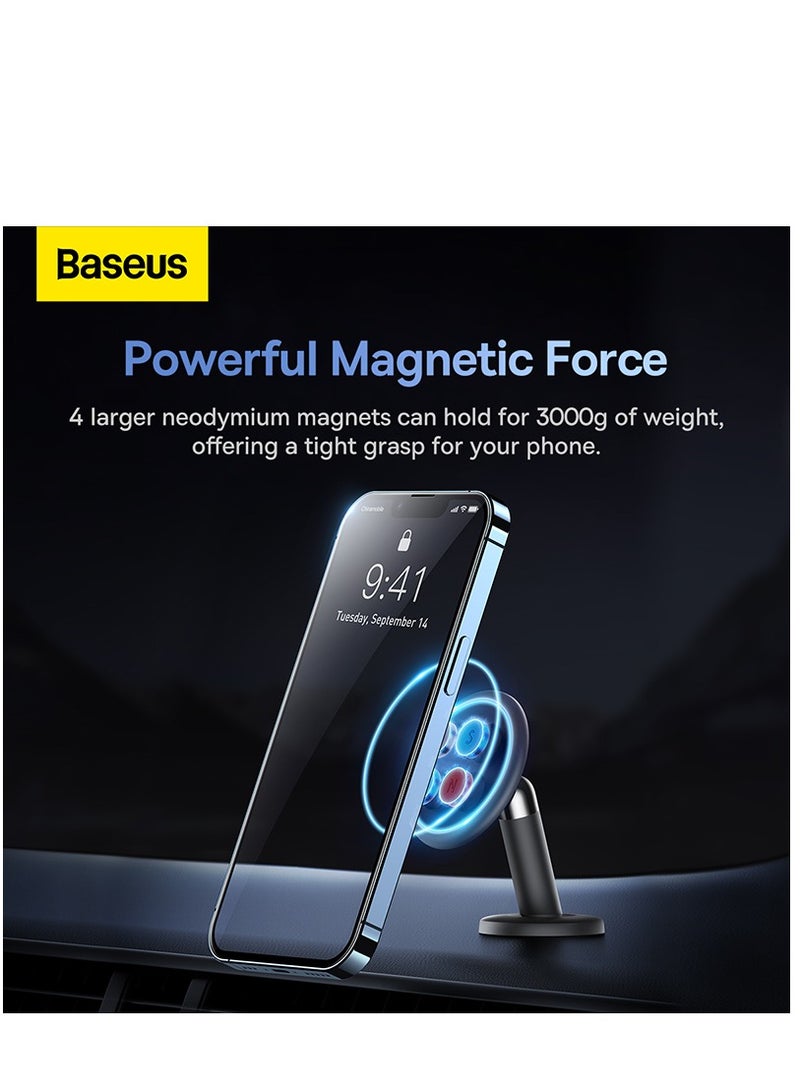 Baseus Magnetic Car Phone Holder For Dashboard, 360° Rotation Cell Phone Mount With Ultra Strong Neodymium Magnets And Cable Clips On The Back Compatible With iPhone, Samsung, Huawei, Pixel And More Black - Image 2
