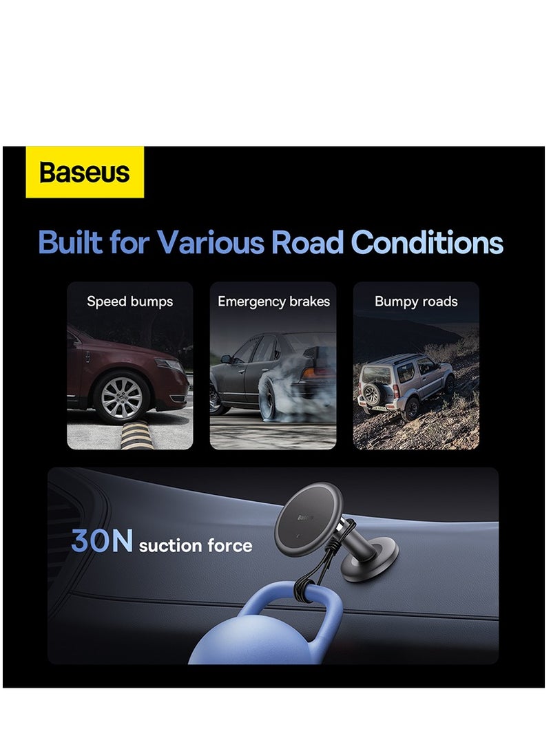 Baseus Magnetic Car Phone Holder For Dashboard, 360° Rotation Cell Phone Mount With Ultra Strong Neodymium Magnets And Cable Clips On The Back Compatible With iPhone, Samsung, Huawei, Pixel And More Black - Image 3