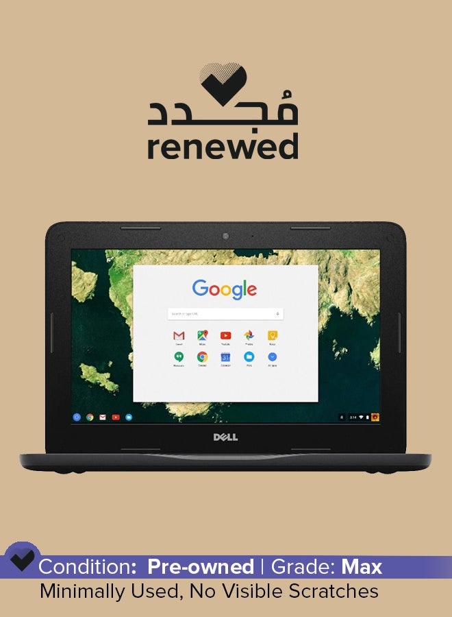 ديل لابتوب كروم بوك 3180 مجدد (2017) بشاشة مقاس 11.6 بوصة، ومعالج انتل سيليرون N3060/الجيل الثالث/ذاكرة وصول عشوائي رام سعة 4 جيجابايت/محرك أقراص اس اس دي سعة 32 جيجابايت/بطاقة رسومات انتل يو اتش دي سعة 256 ميجابايت 400 اللغة الإنجليزية أسود  - Image 1