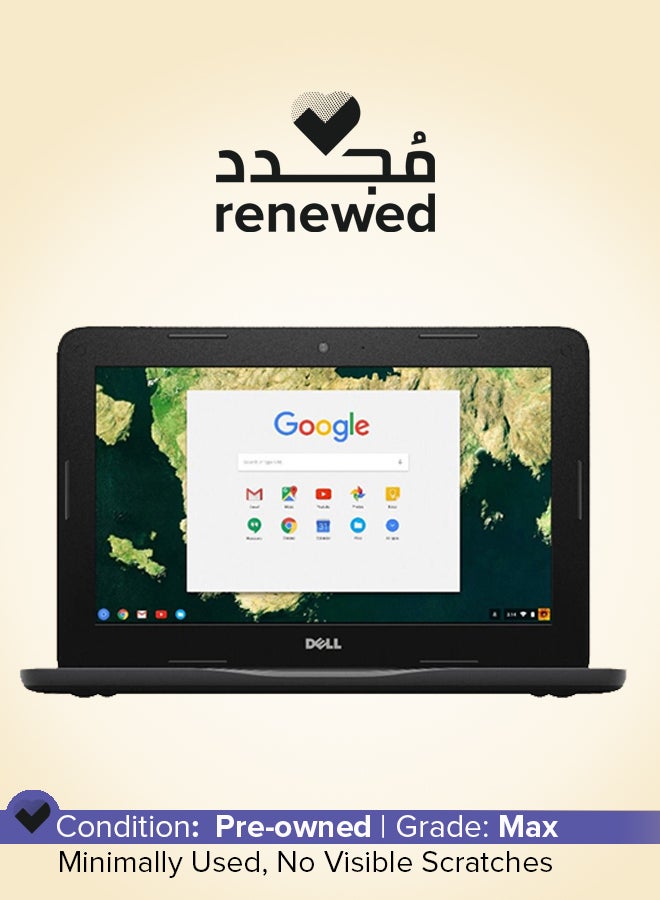 ديل تم تجديده - كمبيوتر محمول Chromebook 11 3180 بشاشة مقاس 11.6 بوصة ومعالج Celeron N3060 وذاكرة وصول عشوائي سعة 2 جيجابايت ومحرك أقراص فلاش eMMC سعة 16 جيجابايت وبطاقة رسومات Intel HD 400 إنجليزي أسود  - Image 1