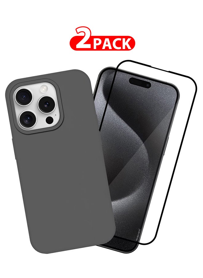 مارجون 2 Packs For iPhone 15 Pro Max Case And Screen Protector Upgrade Defender Silicone Cover ShockProof Anti-Scratch Protective Phone Case Dark Grey - Image 1