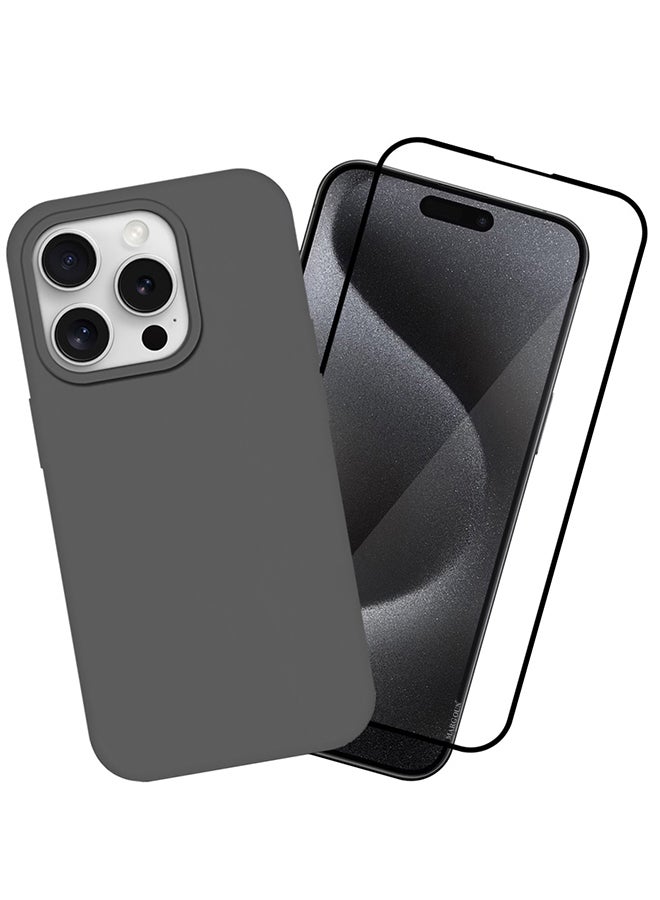 مارجون 2 Packs For iPhone 15 Pro Max Case And Screen Protector Upgrade Defender Silicone Cover ShockProof Anti-Scratch Protective Phone Case Dark Grey - Image 2