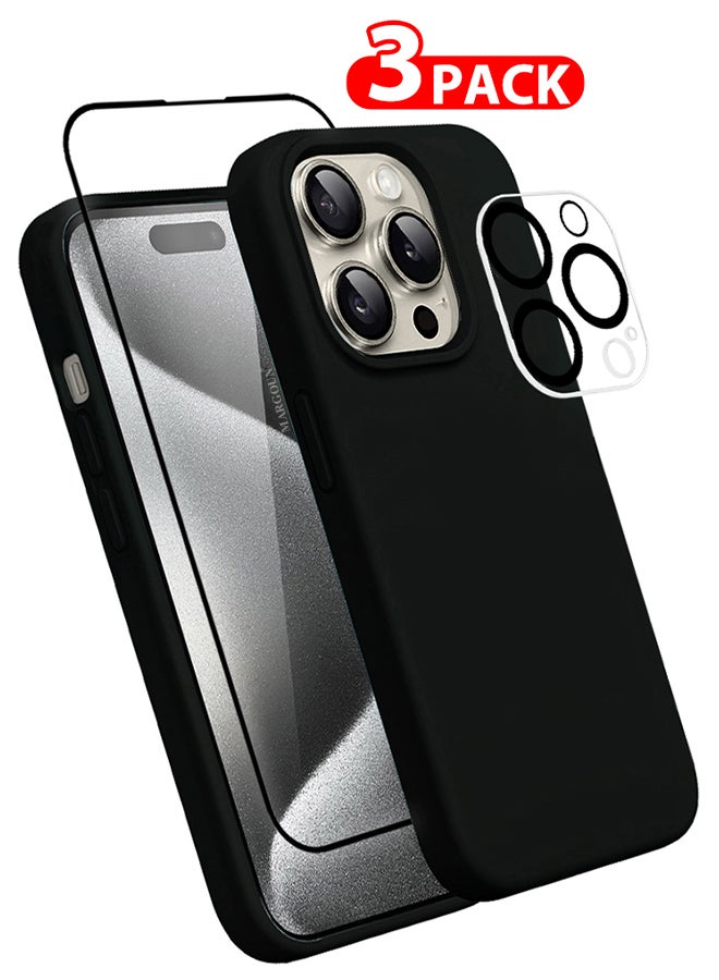 MARGOUN 3 Packs For iPhone 15 Pro Max Case Screen Protector And Camera Lens Protector Upgrade Defender Silicone Cover ShockProof Anti-Scratch Protective Phone Case Black - Image 1