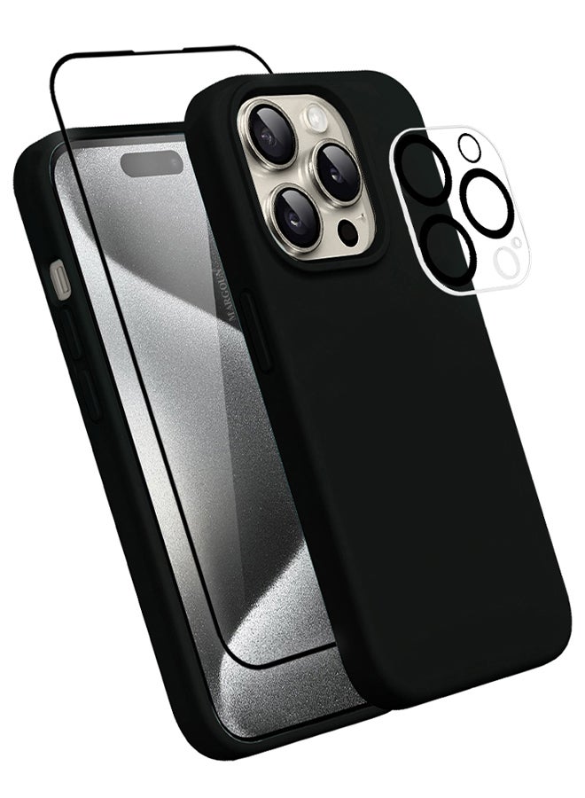 MARGOUN 3 Packs For iPhone 15 Pro Max Case Screen Protector And Camera Lens Protector Upgrade Defender Silicone Cover ShockProof Anti-Scratch Protective Phone Case Black - Image 2