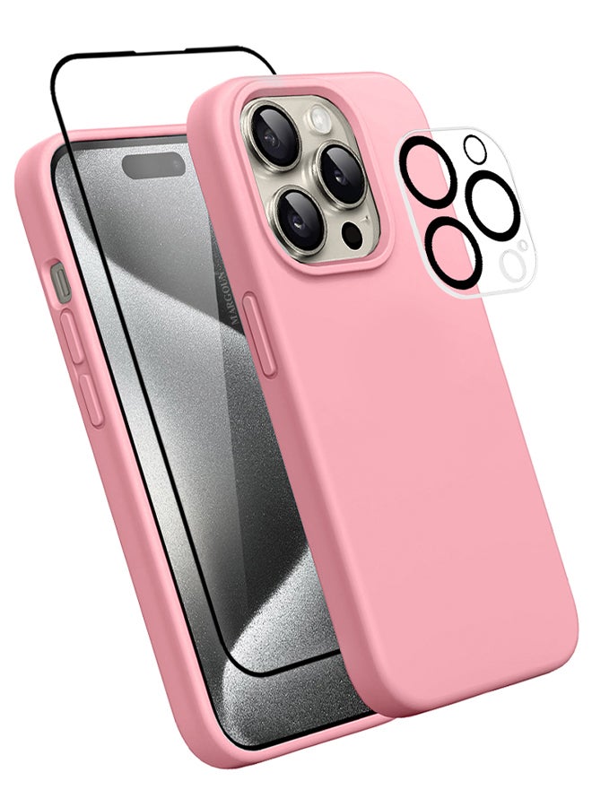 MARGOUN 3 Packs For iPhone 15 Pro Max Case Screen Protector And Camera Lens Protector Upgrade Defender Silicone Cover ShockProof Anti-Scratch Protective Phone Case Pink  - Image 2