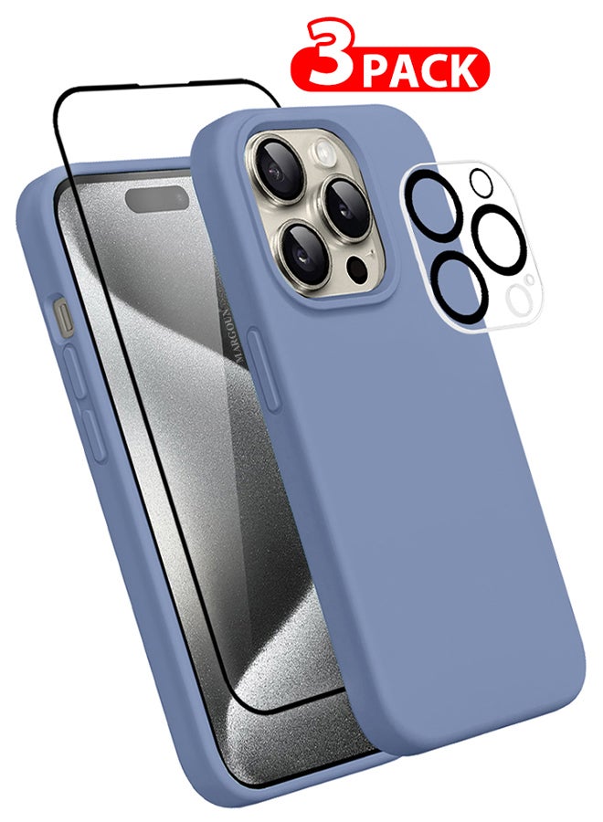 MARGOUN 3 Packs For iPhone 15 Pro Max Case Screen Protector And Camera Lens Protector Upgrade Defender Silicone Cover ShockProof Anti-Scratch Protective Phone Case Light Blue - Image 1