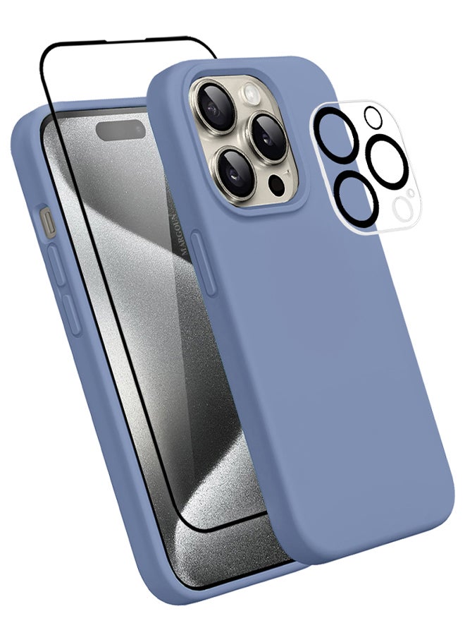 MARGOUN 3 Packs For iPhone 15 Pro Max Case Screen Protector And Camera Lens Protector Upgrade Defender Silicone Cover ShockProof Anti-Scratch Protective Phone Case Light Blue - Image 2