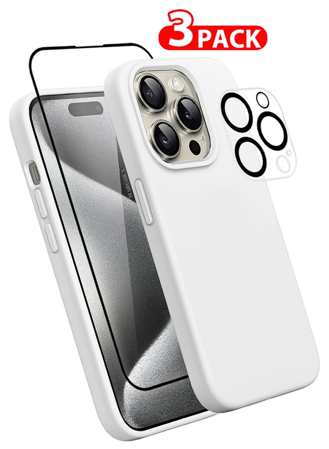 MARGOUN 3 Packs For iPhone 15 Pro Max Case Screen Protector And Camera Lens Protector Upgrade Defender Silicone Cover ShockProof Anti-Scratch Protective Phone Case White  - Image 1