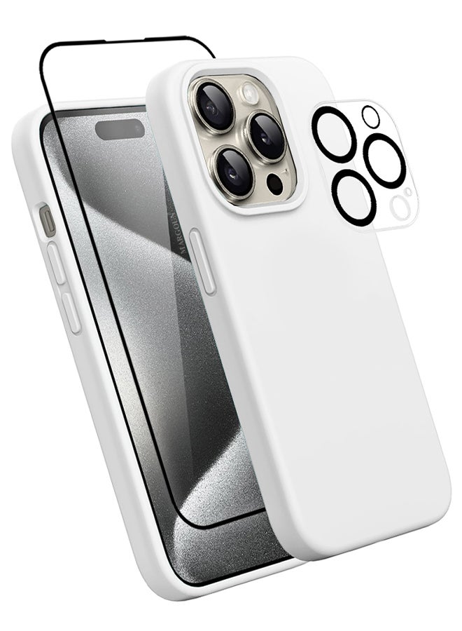 MARGOUN 3 Packs For iPhone 15 Pro Max Case Screen Protector And Camera Lens Protector Upgrade Defender Silicone Cover ShockProof Anti-Scratch Protective Phone Case White  - Image 2