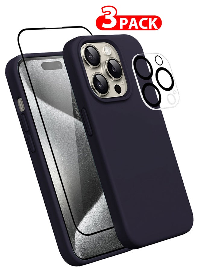MARGOUN 3 Packs For iPhone 15 Pro Max Case Screen Protector And Camera Lens Protector Upgrade Defender Silicone Cover ShockProof Anti-Scratch Protective Phone Case Dark Blue - Image 1
