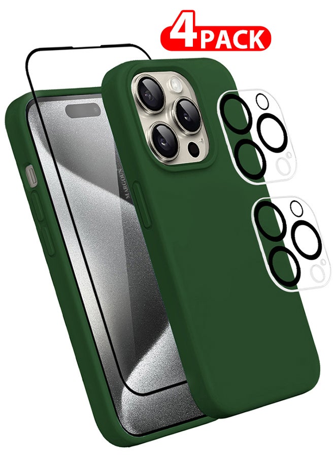مارجون 4 Packs For iPhone 15 Pro Max Case Screen Protector And 2 Camera Lens Protectors Upgrade Defender Silicone Cover ShockProof Anti-Scratch Protective Phone Case Green - Image 1