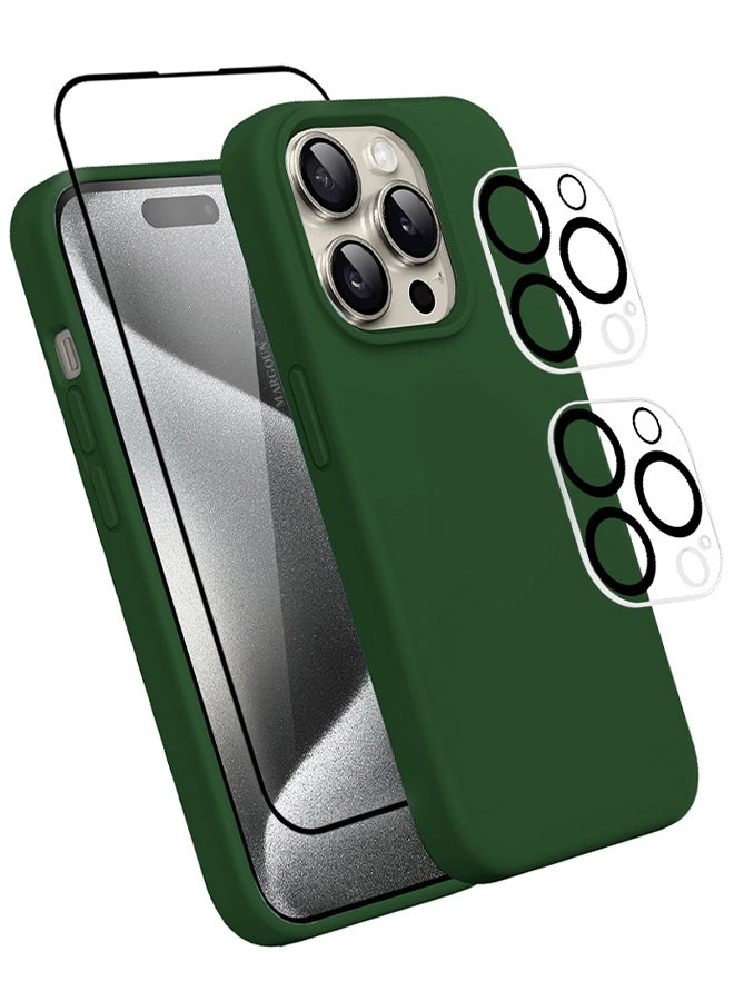 مارجون 4 Packs For iPhone 15 Pro Max Case Screen Protector And 2 Camera Lens Protectors Upgrade Defender Silicone Cover ShockProof Anti-Scratch Protective Phone Case Green - Image 2